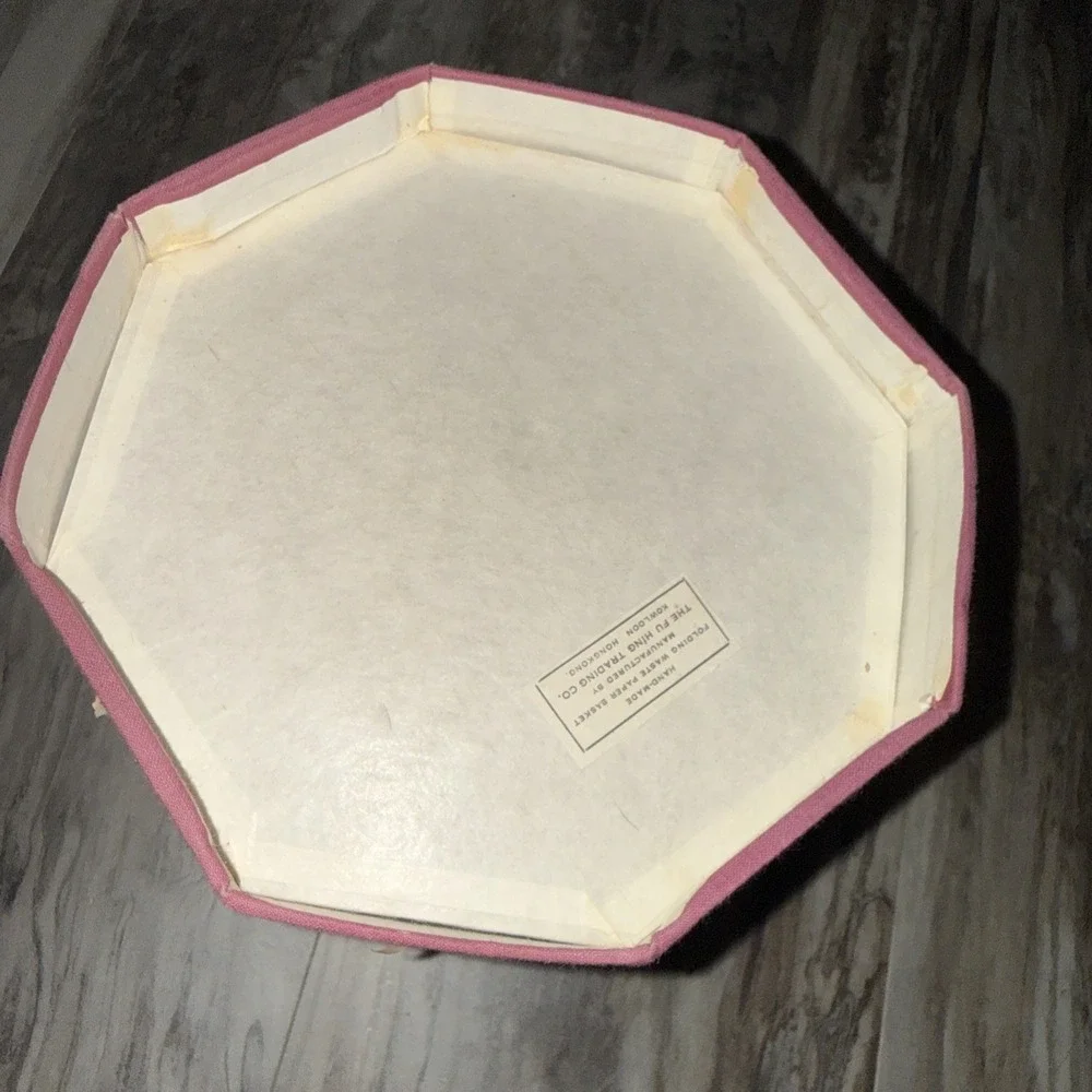 Vintage Chinese 8 Immortals Octagon Waste Basket Silk Paper Folding Garbage Can